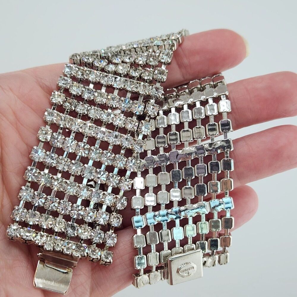 Graziano Vintage Rhinestone 7.5" Tennis Bracelet Wide Old Hollywood Retro Glam